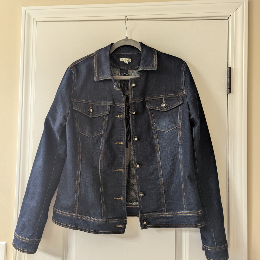 Style & Co Blue Jean Jacket Classic Denim and Lace